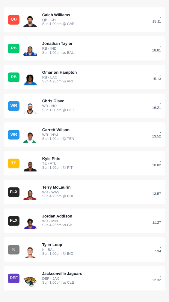 Yasmine's real 2026 fantasy football draft, team 2
